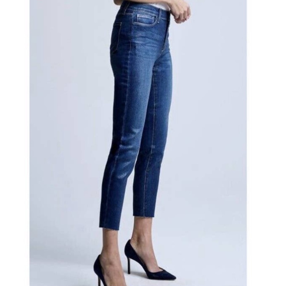 NEW L'AGENCE El Matador French Slim Fit Fremont Gold Glitter Coated Jeans
